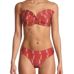 Red Floral Strapless Bikini Set